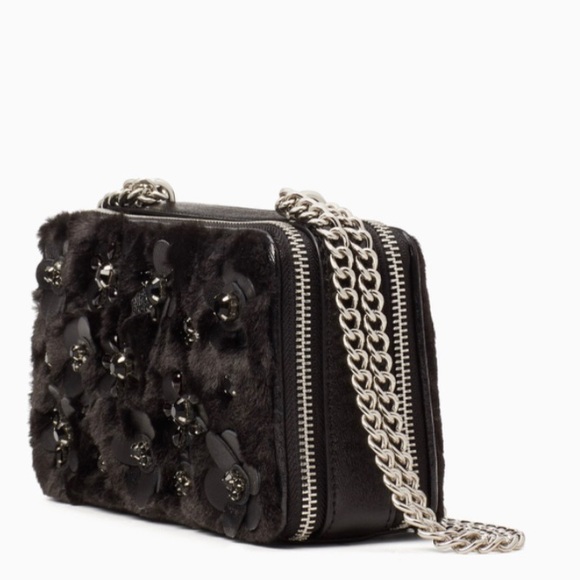 Authentic Rare Kate Spade shearling leather 2 zip Crosby double chain - Picture 4 of 12